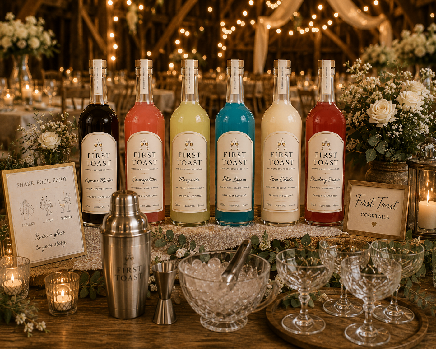 First Toast bottled cocktail range set out on a table